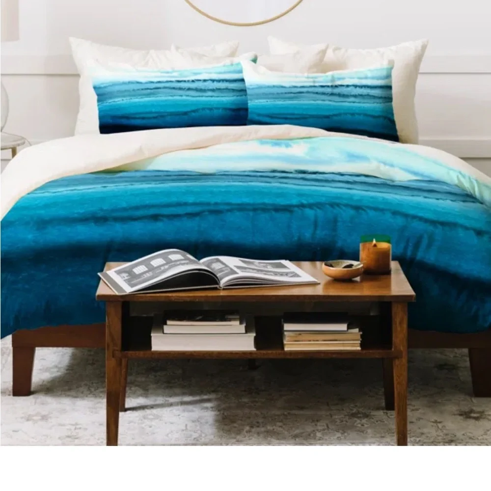 Blue Modern Contemporary 3 Piece Duvet Cover Set Gradient Bedding Queen